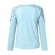 thumbnail image 5 of Camiseta de manga larga con cuello redondo para mujer: costuras huecas, color liso, poliéster, informal, para todas las estaciones., 5 of 5