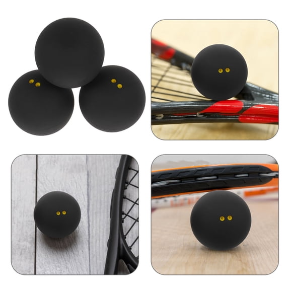 Luxshiny 3Pcs Black Rubber Squash Balls Double Yellow Dot for Beginner Practice and Training