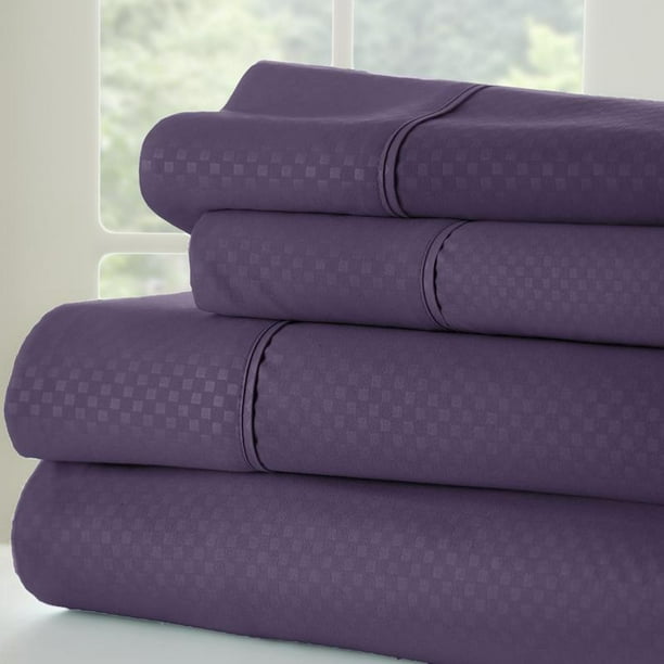 Noble Linens Premium Ultra Soft 4 Piece Embossed Checkered Bed Sheet