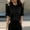 Black, variant on Women's Elegant Lace Trim Stand Collar Blouse – Puff Short Sleeve Ruffle Button Front, Solid Color Summer Top White,XL