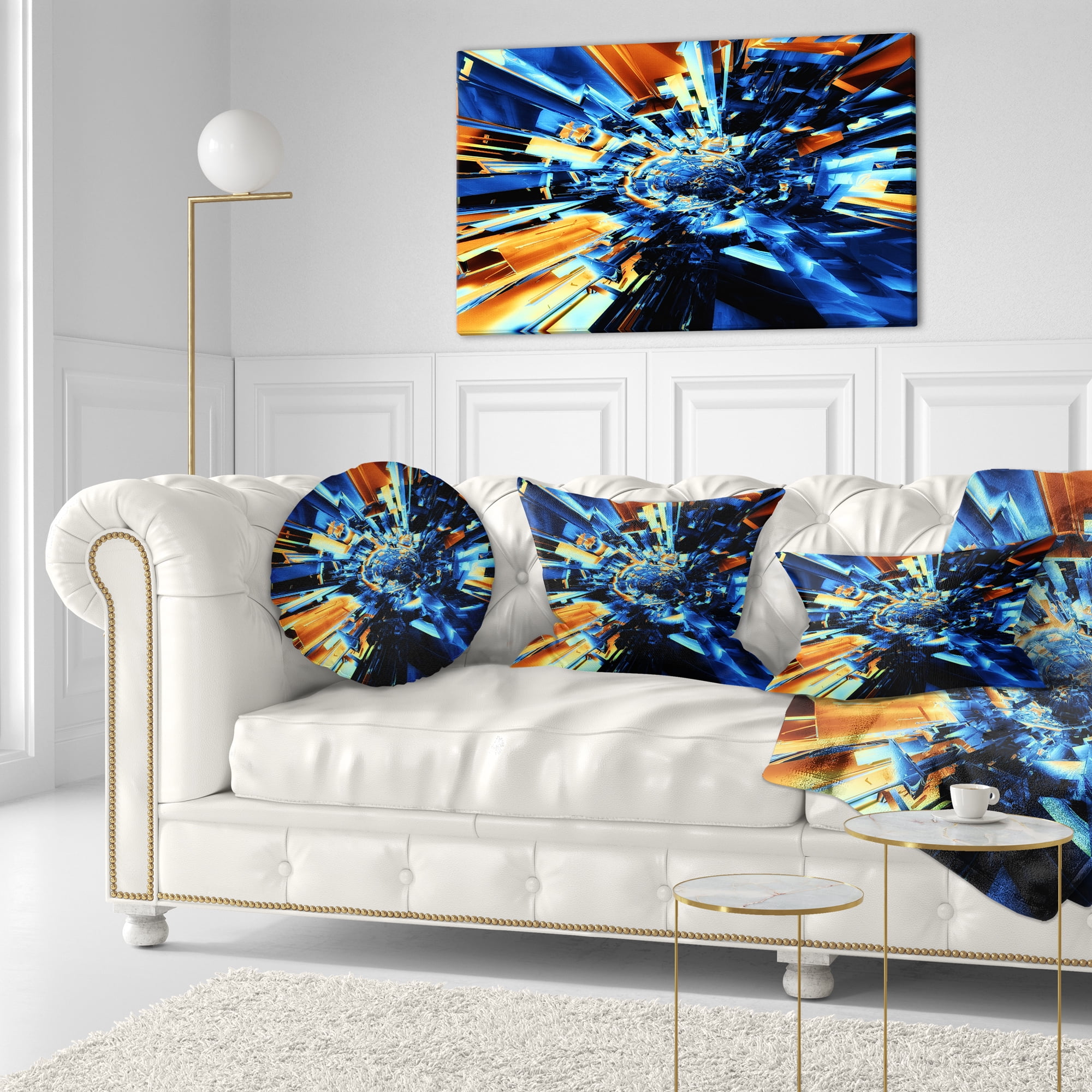 Designart Into the Center Blue Fractal Design - Abstract Throw Pillow - 12x20