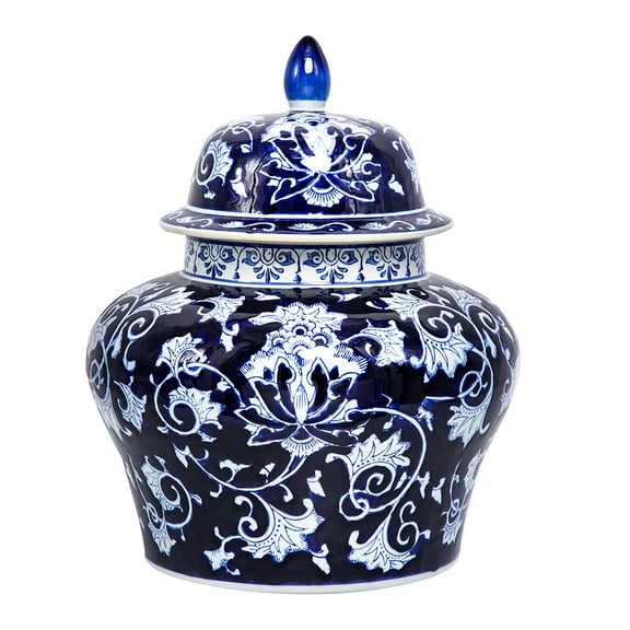 A&B Home Covered Ginger Jar, 14 by 17-Inch, Blue/White