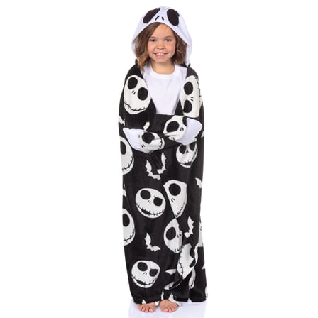 Disney Nightmare Before Christmas Kids Jack Skellington Hooded Throw 40"X 50"
