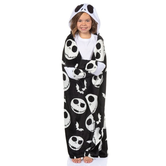 Disney Nightmare Before Christmas Kids Jack Skellington Hooded Throw 40"X 50"
