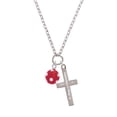 thumbnail image 2 of Delight Jewelry Silvertone 3-D Frosted Red Resin Ornament with Crystals Be Strong and Courageous Engraved Cross Zoey Necklace, 28", 2 of 4