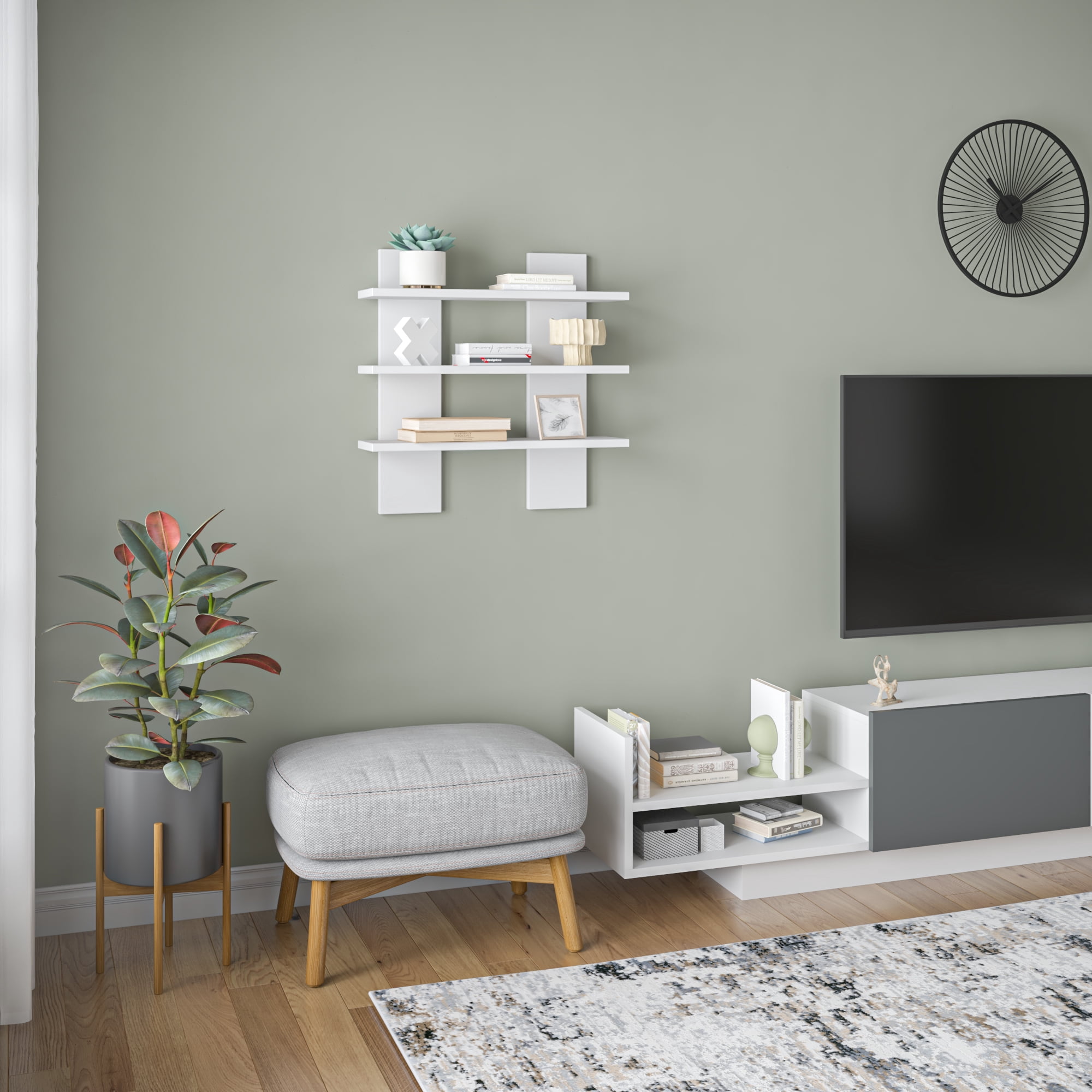 Ada Home Decor Furniture 19.7" 3 Tier White Waco Modern Wall Shelf