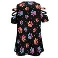thumbnail image 5 of Gradient Color Dog Paws On Black Background Womens Summer V Neck Zipper Top Short Sleeve T Shirt Off Shoulder Top Casual Classy Loose Shirts, 5 of 7