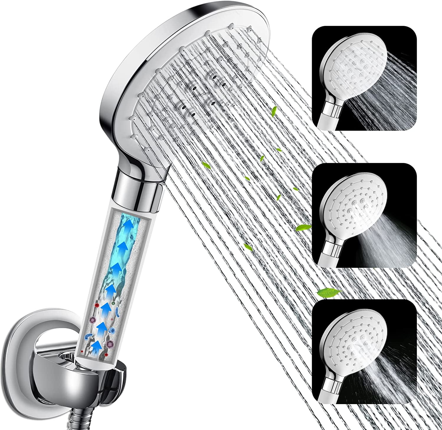 Filtered Shower Head for Hard Water, 3 Modes High Pressure Showerhead