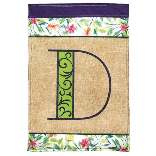 Magnolia Gardens M030076 13 x 18 in. Double Applique Monogram D Spring Burlap & Print Garden Flag