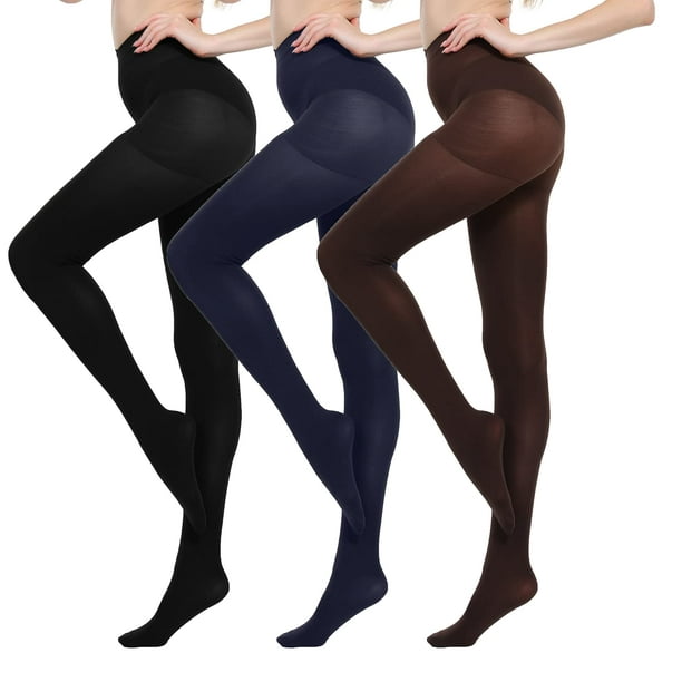 MANZI 3 Pairs Run Resistant control Top Panty Hose Opaque  Tights(Black,Blue,coffee,X-Large) 
