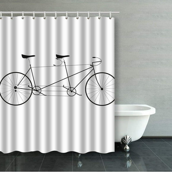 BOSDECO Vector Illustration Tandem Bike Shower Curtain Bathroom Curtain 60x72 inches