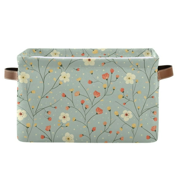 Cute Wild Flower Storage Bins with Handle Fabric Organizer Basket Foldable Box 1 Pack 14.2x10.2x8.3