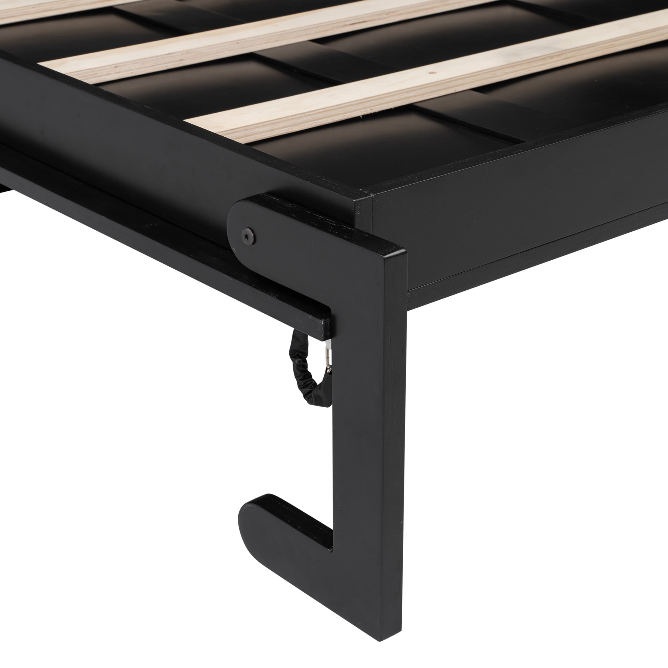 Noble House Joyce Full Size Murphy Bed with Storage Cabinets, Solid Wood Folding Wall Bed, Space Saving, Black