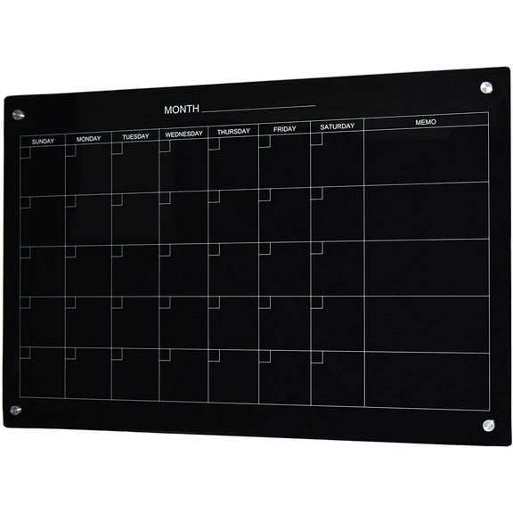 Audio-Visual Direct Glass Dry-Erase Calendar Whiteboard Set - 3' x 2' - (Magnetic, Black)