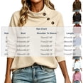 thumbnail image 3 of Warm Winter Women Solid Cowl Neck Button Sweatshirt Long Sleeve Loose Fit Soft Casual Pullover Wine, 3 of 8