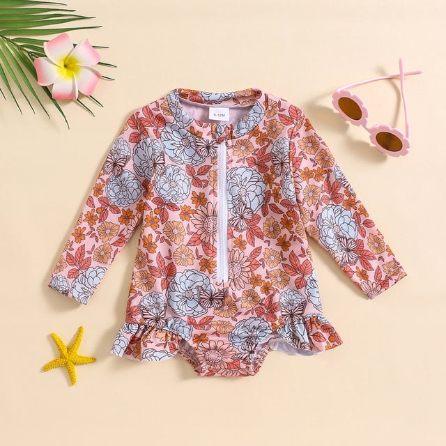 Toddler Girls Rash Guard Swimming Bathing Suit Fashion Long Sleeve Sun Protection Girls Bathing Suits 2-3 Years Girls Clothing