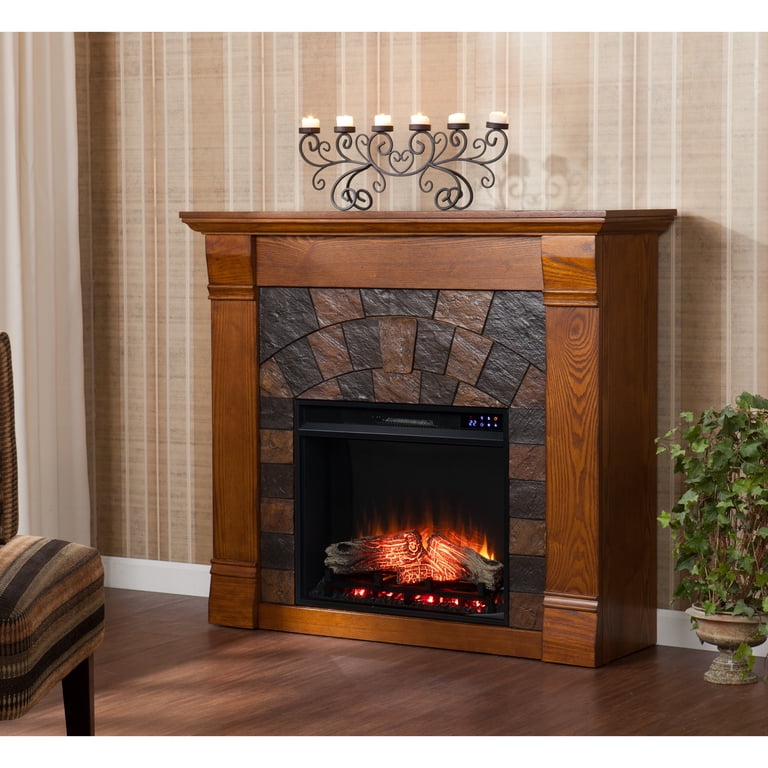 SEI Furniture Elkmont Faux Stone Touch Screen Electric Fireplace 45.5 x 40  Freestanding Indoor Electric Fireplaces - Walmart.com
