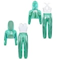 thumbnail image 5 of Doomiva Kids Girls Jazz Hip Hop Dance Outfits Metallic Long Sleeve Hoodie Sport Bra Vest And Sweatpants Set Dancewear Light Green 6, 5 of 6