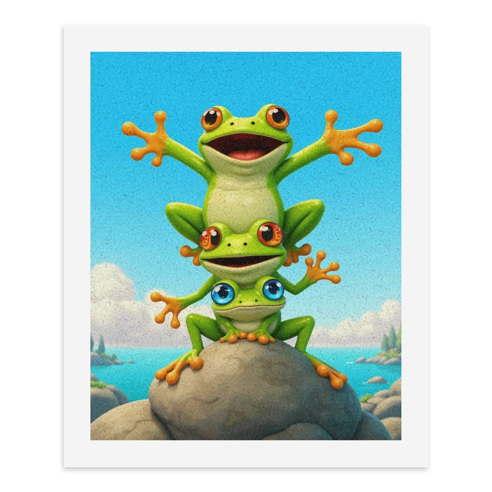 Paint by Numbers Kit for Adults, Playful Frogs Trio On Rock Paint by Numbers, Easy Paint by Numbers Kit for Adults Beginner, DIY Adult Paint by Number Kits on Canvas, 12x16in Home Decor