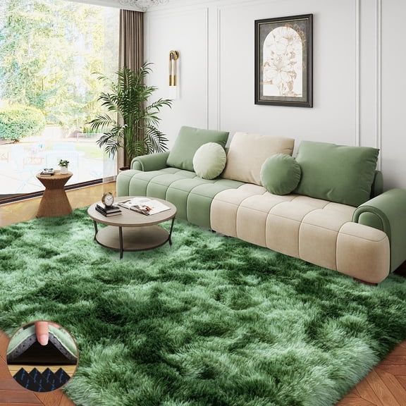 ASPILLOW 4x6 Fluffy Area Rugs Non Skid Shaggy Carpet for Living Room Bedroom Dorms Home Decor,soft rug, Tie-Dye Dark Green