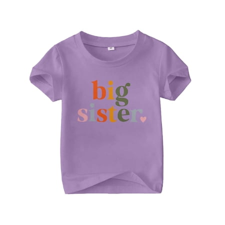 BOOMNY Toddler Baby Girls Tshirts Short Sleeve T Shirts for Girls Big Sister Letter Graphic Breathable Loose Fit Cozy Childrens Athletic Tees