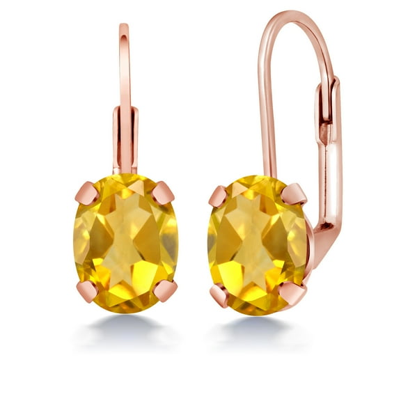 Gem Stone King 2.60 Ct Oval Yellow Citrine Brass Rose Gold Plated Brass Earrings