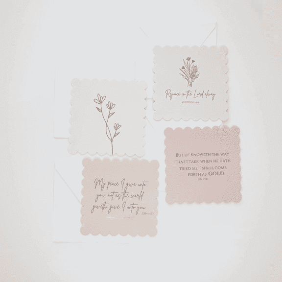 Pearls of Parchment Scalloped Edge Bible Verse Notecard Set – 4 Lavender Scripture Cards for Encouragement, Gifting & Journaling