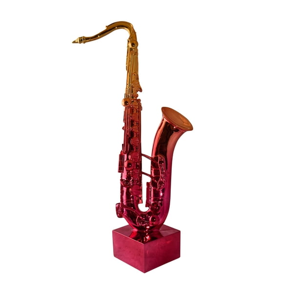 Modern Art Pink and Gold Saxophone Statue Made of Resin Size: 10" x 8" x 28"H