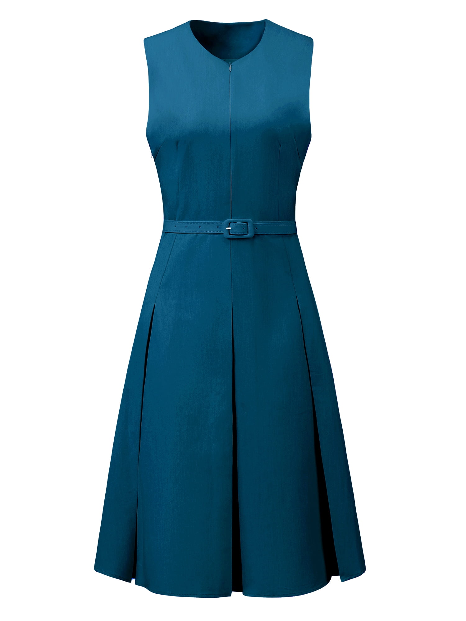 DARING DIVA Women's A Line Sleeveless Zip Up Office Work Flare Dress 2XL Blue