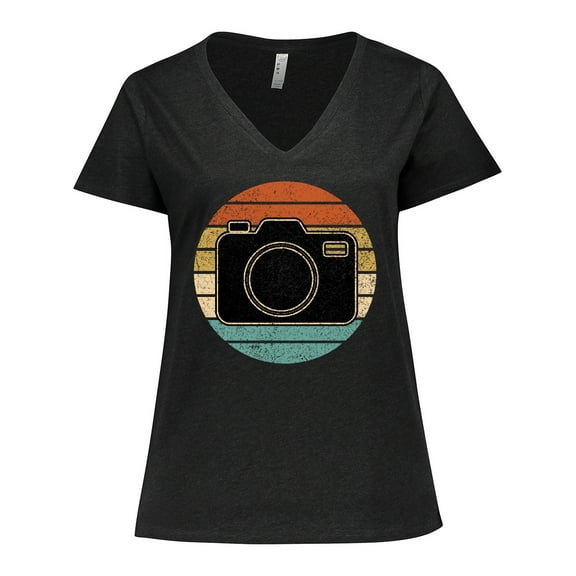 Inktastic Photographer Gift Retro Sunset Camera Women's Plus Size V-Neck T-Shirt