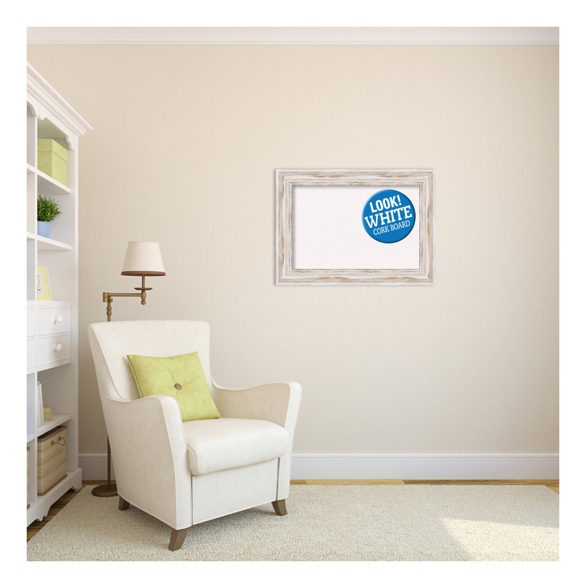 Amanti Art Grey Cork Board Wood Framed Alexandria White Wash Bulletin Board 29 in. x 21 in.
