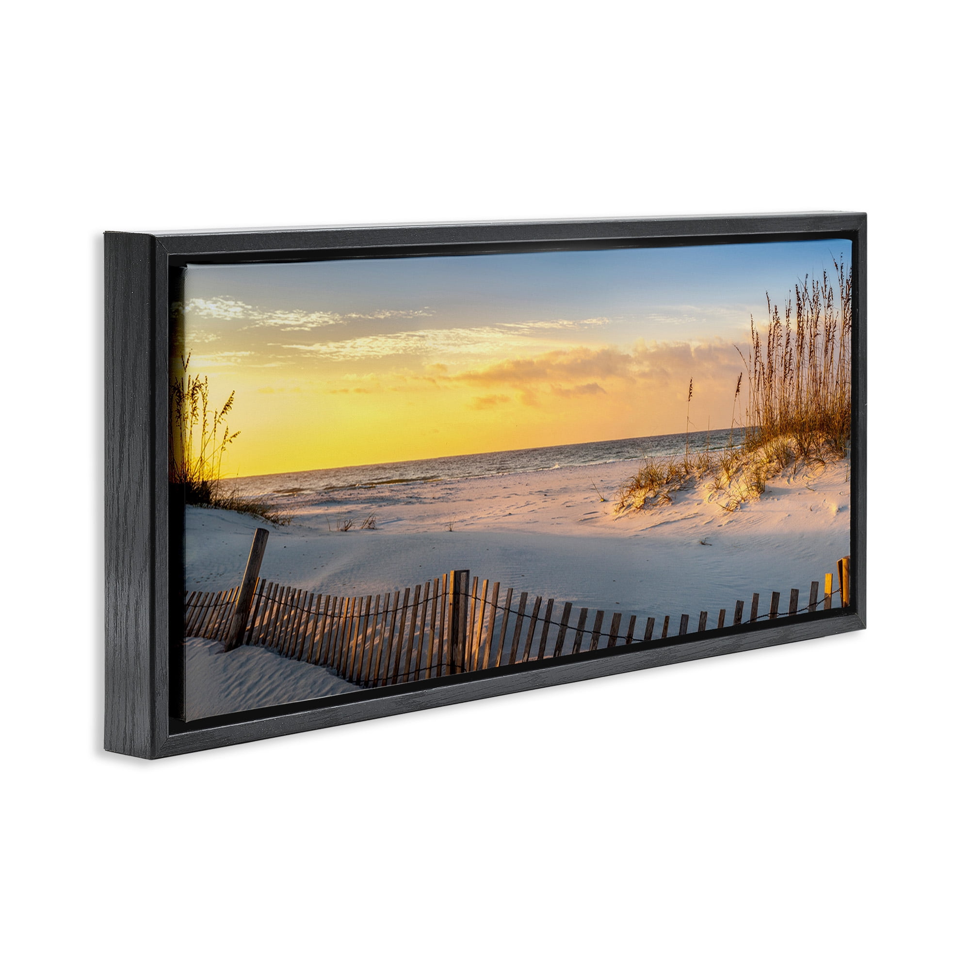 Stupell Industries Panoramic Coastal Beach Sunrise Nature Photography Black Floater Framed Canvas Art Print Wall Art, 31 x 14