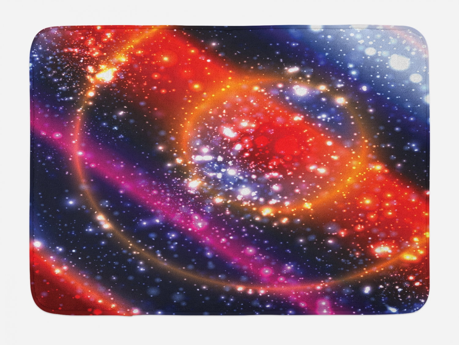Space Bath Mat, Apocalyptic Cosmos Design Circular Striped Vibrant Galaxy Mystic Sky Solar