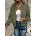 thumbnail image 5 of Women Round Neck Regular Sleeve Geometric Jacquard Bomber Jacket - Loose Fit, Army Green, S-5XL, Spring and Autumn, 5 of 7