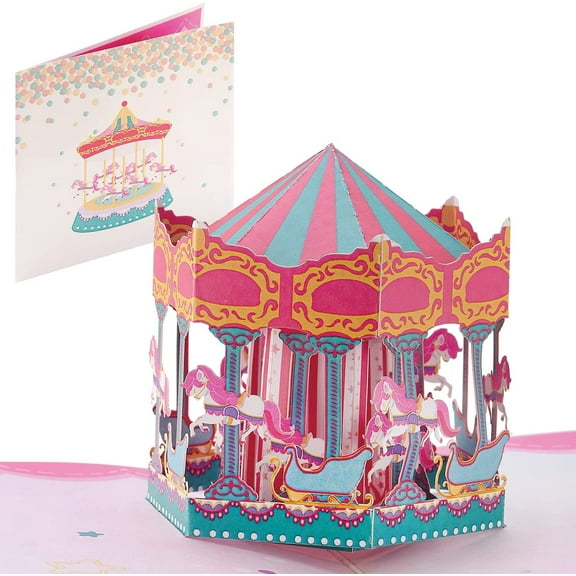 IOYOUNOW Birthday Carousel Pop Up Card – 5x7 Inch Unicorn Filled Carousel for Kids Birthday | Birthday Greetings Pop Up Card - Spark Joy in the Birthday Celebration with Our Stunning Carousel