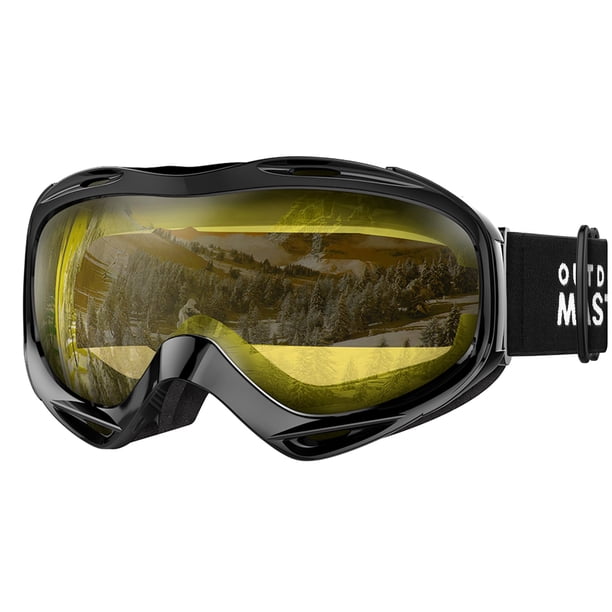 OutdoorMaster OTG Gafas de esquí - Gafas de esquí/snowboard para hombres, mujeres y jóvenes - 100% protección UV (marco negro + lente VLT 84% amarilla)