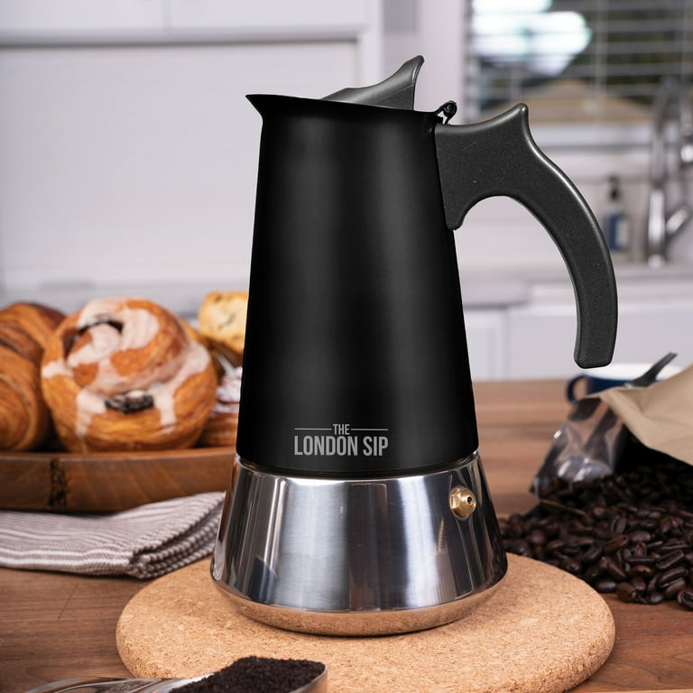 London Sip Stainless Steel Stove-Top Espresso Maker Coffee Pot Italian Moka  Percolator, Silver, 6 Cup