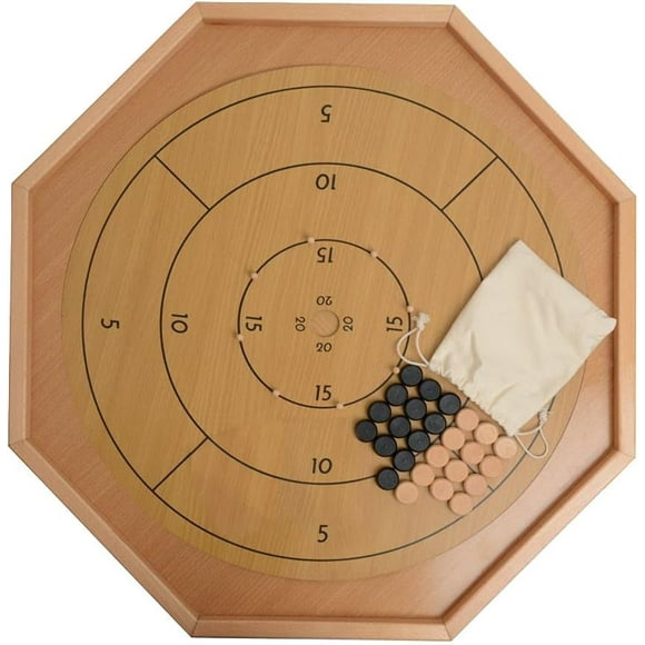 Tradeopia 2-in-1 Natural Wood Crokinole Board Game Set, Flip The Board to Play Chess or Checkers