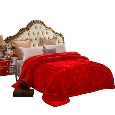DBOZE Heavy Korean Faux Mink Fleece Blanket, 2 Ply Reversible Silky Soft Plush Warm Embossed Weighted Blanket King Royal Red