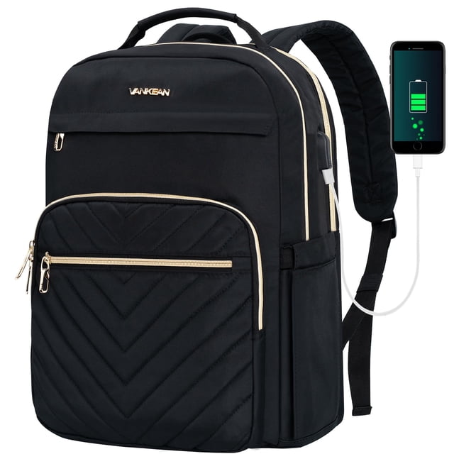 Mochila para portátil VANKEAN de 17.3 pulgadas, impermeable, puerto USB, negra