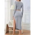 thumbnail image 4 of Casual Women'S Maxi Dress Long Sleeves Women'S Skirt Set Women'S Solid Color Casual Slim Fit Small Round Light Grey S, 4 of 9