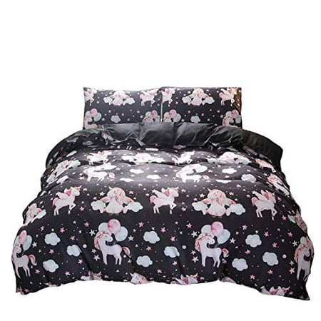 Yousa Black Unicorn Bedding Girl Bedding Set Cute Cartoon Unicorn