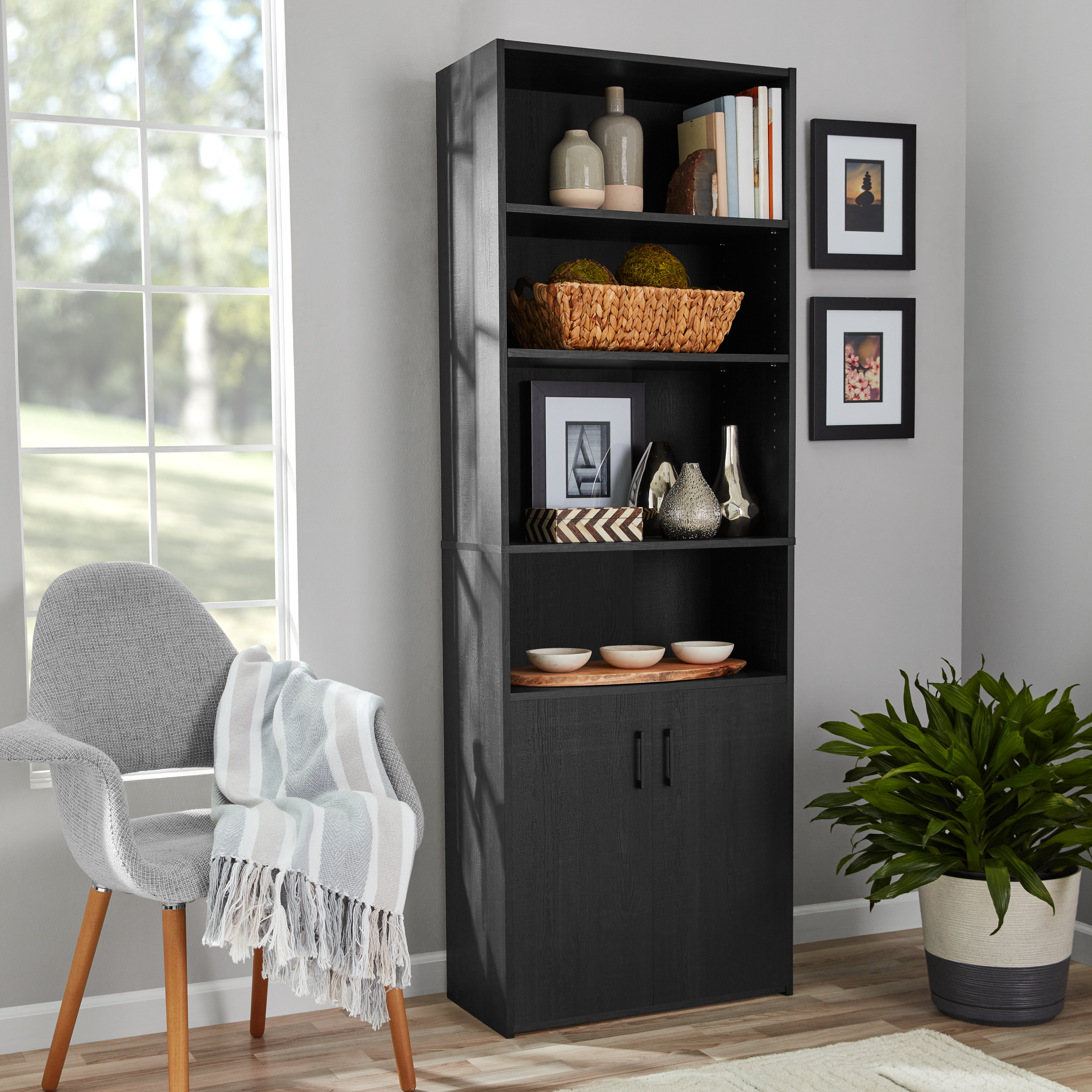 Mainstays 5-Shelf Bookcase with Doors, Black photo 6