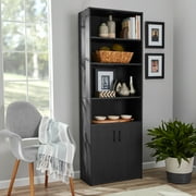 Mainstays Traditional 5 Shelf Bookcase with Doors, Black Finish
