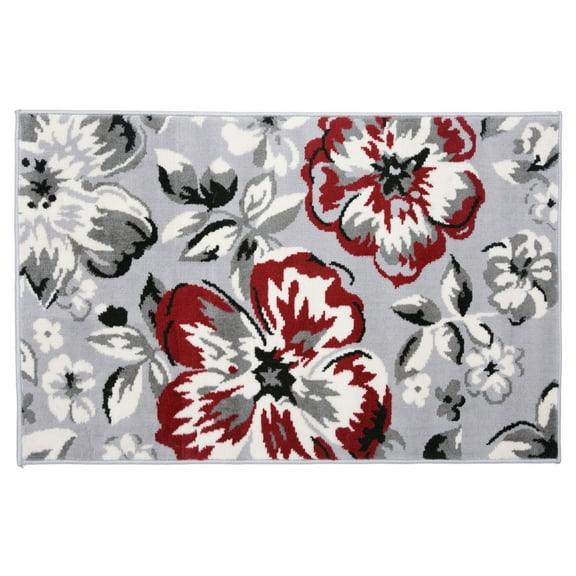 World Rug Gallery  Modern Floral Design Area Rug Red 2' x 3' 2' x 3' Indoor,Accent Kitchen,Bedroom,Entryway Grey,Yellow Rectangle