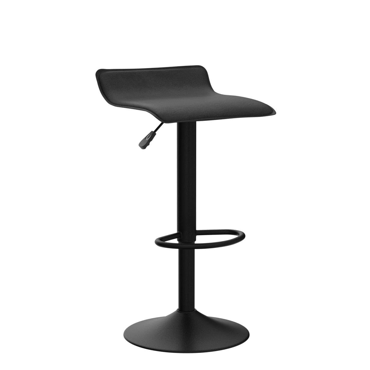 Adjustable Backless PU Leather Bar Stools Set of 2, 360° Swivel Counter Height Bar Stools with Footrest, Modern Armless Kitchen Island Chairs (Black, Black Base)
