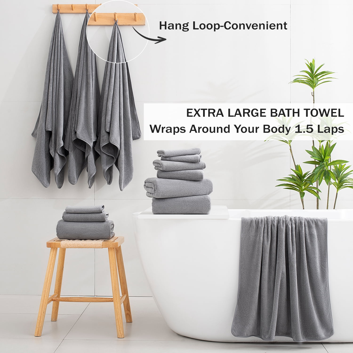 Green Essen 4 Pack Oversized Bath Towel Sets 700 GSM Soft Shower Towels 35 x 70 Inches Quick Dry Bath Sheets Highly Absorbent Bath Towel Clearance for Bathroom Spa Hotel Gym(Dark Grey)