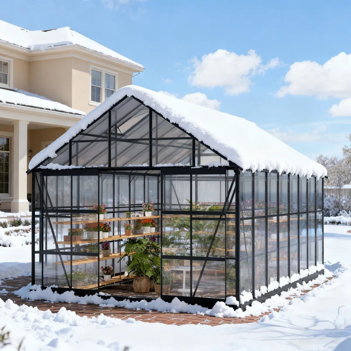 10ft x 14ft, Walk-In Polycarbonate Greenhouse with 4 Adjustable Roof Vents, Aluminum Frame