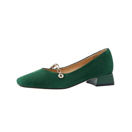 

Women Pumps Sheep Suede Leather Shoes for Women Square Toe Chunky Heel Women Shoes Chain Office Ladies High Heels