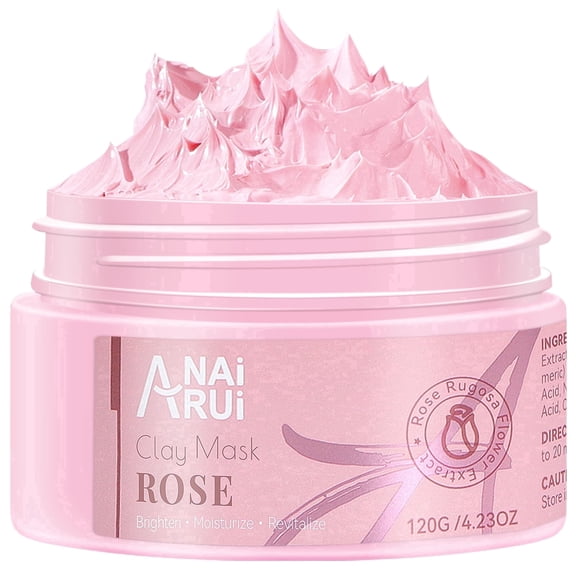 ANAiRUi Rose Clay Mask with Kaolin Pink Clay, Niacinamide, Collagen & Hyaluronic Acid, Purifying & Hydrating, 4.23 oz